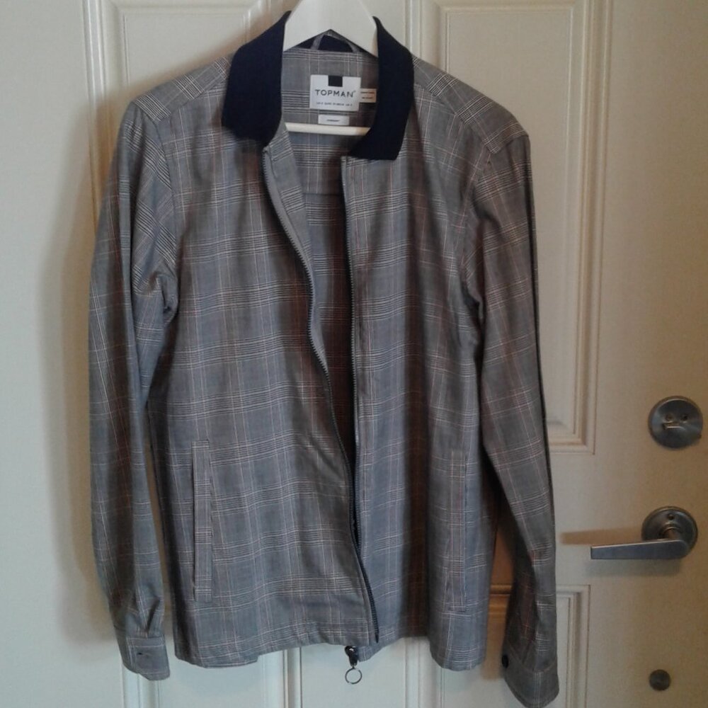 Topman men's black & red plaid zip up jacket size small